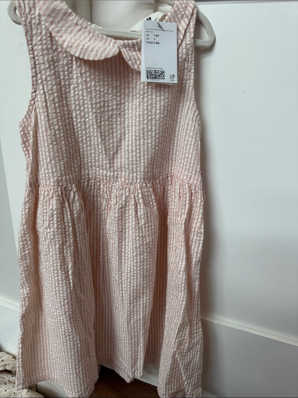 H&M Pale Pink Seersucker Dress with Peter Pan Collar